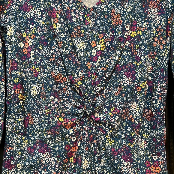 Lands End Floral Midi Dress M Tall Sheath Knot Front Sleeves Cottagecore Boho - Picture 3 of 13